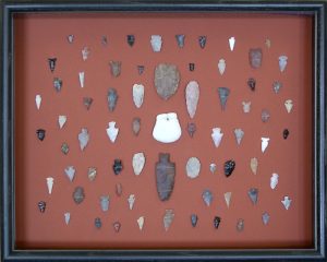 Framed arrowhead collection