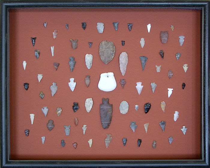 Framed arrowhead collection