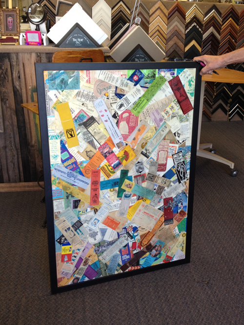 Richard's framed collage made of bookmarks